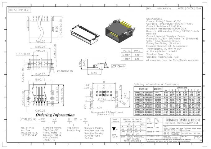 L 10.00mm High Speed Board To Board Male Connector Right Angle 90° floating connector design